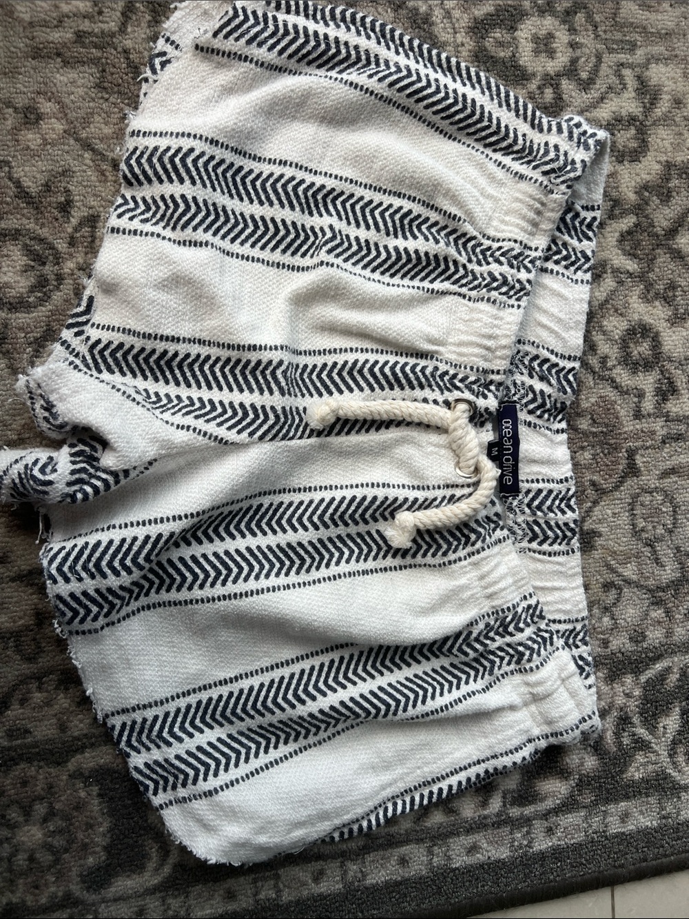 Ocean Drive Cream & Black Striped Men’s Hybrid Shorts